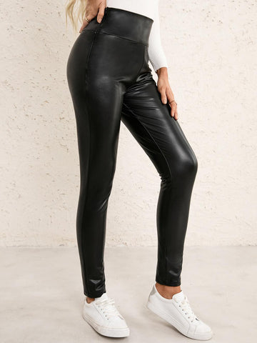 Women's High Waist Stretch Slim Skinny Leather Pants