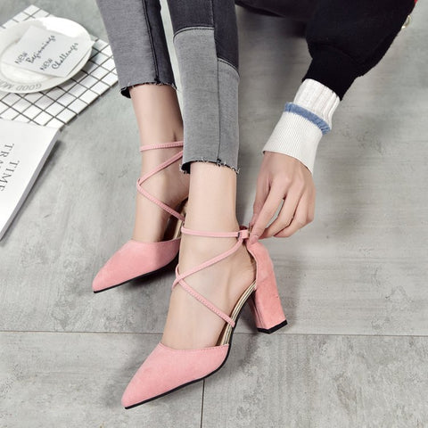 Korean Fashion Pointed Toe Buckle Strap High Heel Sandals