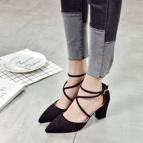 Korean Fashion Pointed Toe Buckle Strap High Heel Sandals