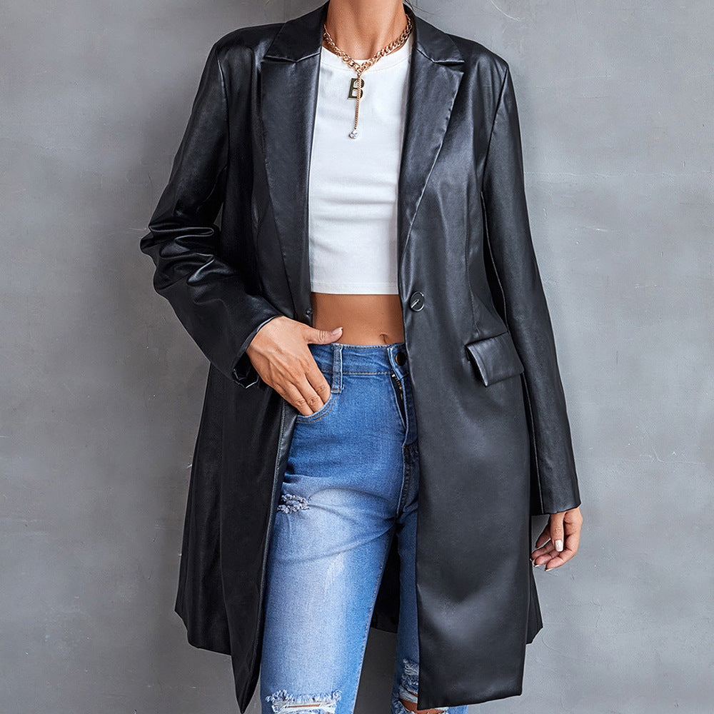 Women's Leather Slim Long-sleeved Windbreaker jacket