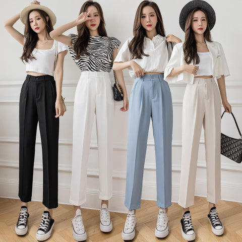 Straight Loose High Waist Slim Cropped Trousers