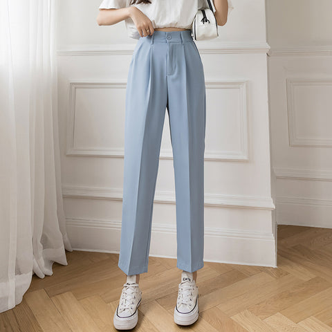 Straight Loose High Waist Slim Cropped Trousers