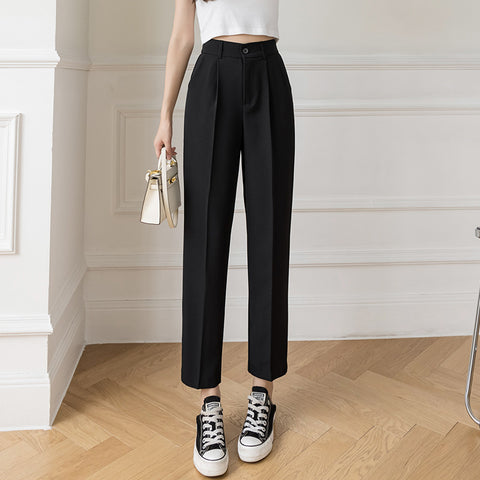 Straight Loose High Waist Slim Cropped Trousers