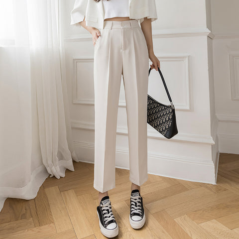Straight Loose High Waist Slim Cropped Trousers