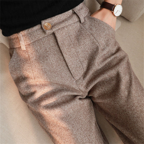 Women's Casual Simple Herringbone Woolen Trousers