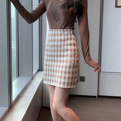 Houndstooth Knitted Skirt Sheath