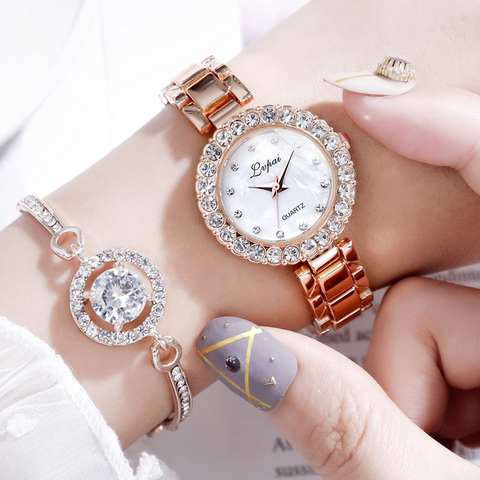 Set di orologi Bangle Orologio Bracciale Orologio da polso al quarzo Donna Moda Donna Marchio di lusso