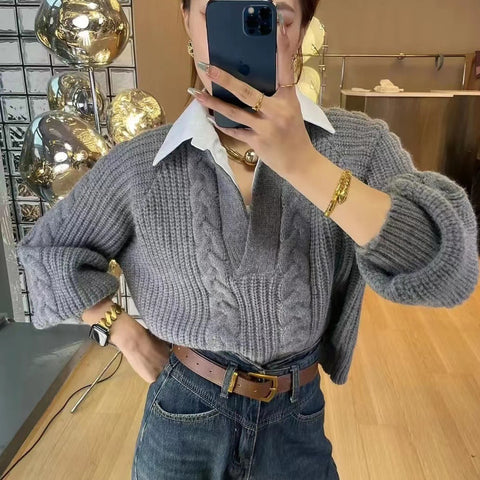 Two-piece Patchwork Shirt Sweater Women