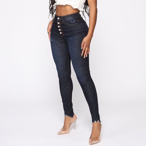 Slim High-waisted Elastic Leg Jeans