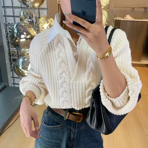 Two-piece Patchwork Shirt Sweater Women