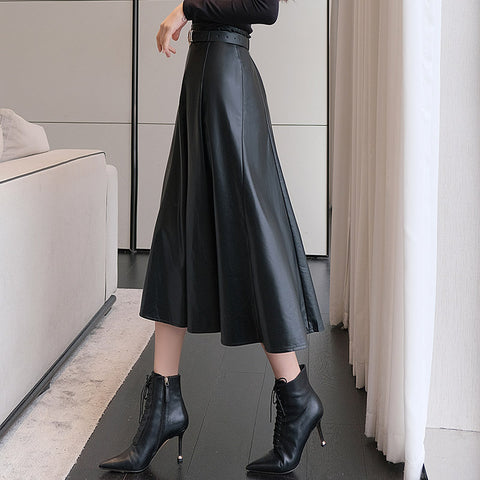 Black Upscale Fleece-lined Mid-length A- Line Skirt