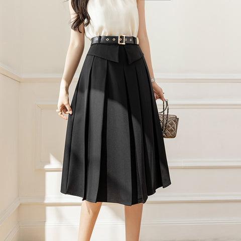 Women Hip-covering Mid-length Pleated Skirt