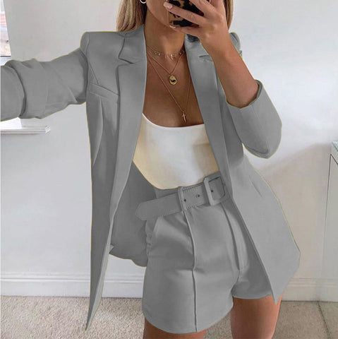 Suit Solid Color Blazer Collar Coat Straight Shorts Temperament Women's