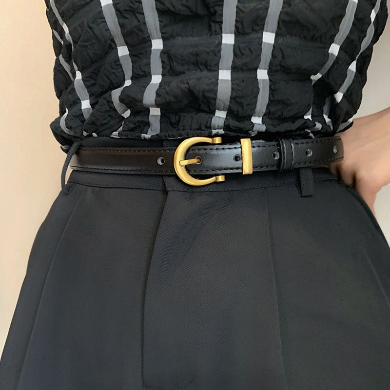 Small Golden Button Black Versatile Belt