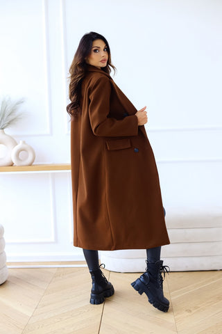 Women's  Long Sleeve Lapel Button Woolen Coat