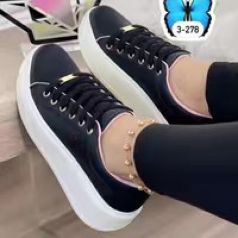 Round Head Thick Bottom Solid Color Lace-up Women's Shoes