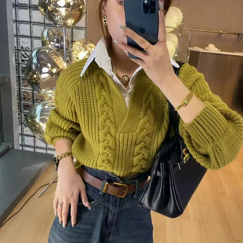 Two-piece Patchwork Shirt Sweater Women