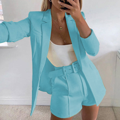 Suit Solid Color Blazer Collar Coat Straight Shorts Temperament Women's