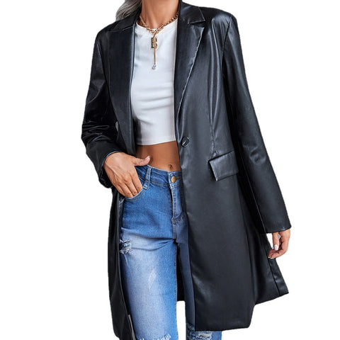 Women's Leather Slim Long-sleeved Windbreaker jacket