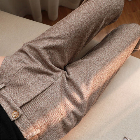 Women's Casual Simple Herringbone Woolen Trousers