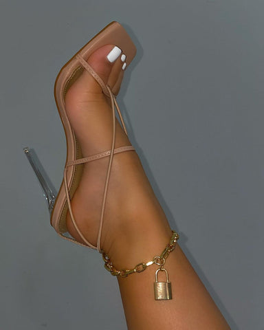Sandali stile catena con chiusura a punta quadrata Scarpe con tacco a spillo