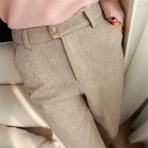 Women's Casual Simple Herringbone Woolen Trousers